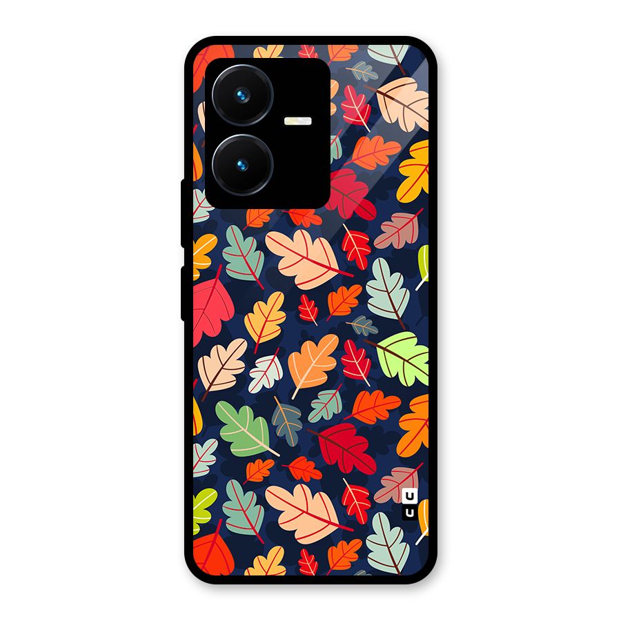 Colorful Leaves Beautiful Pattern Glass Back Case for Vivo Y22s