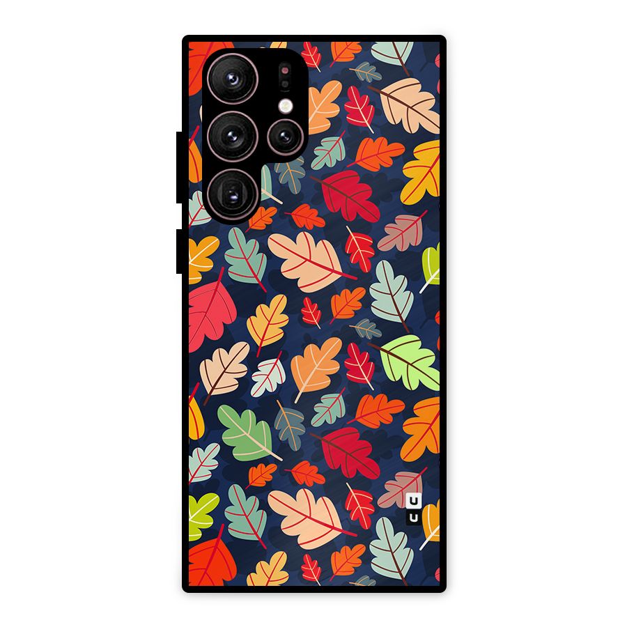 Colorful Leaves Beautiful Pattern Metal Back Case for Galaxy S22 Ultra 5G
