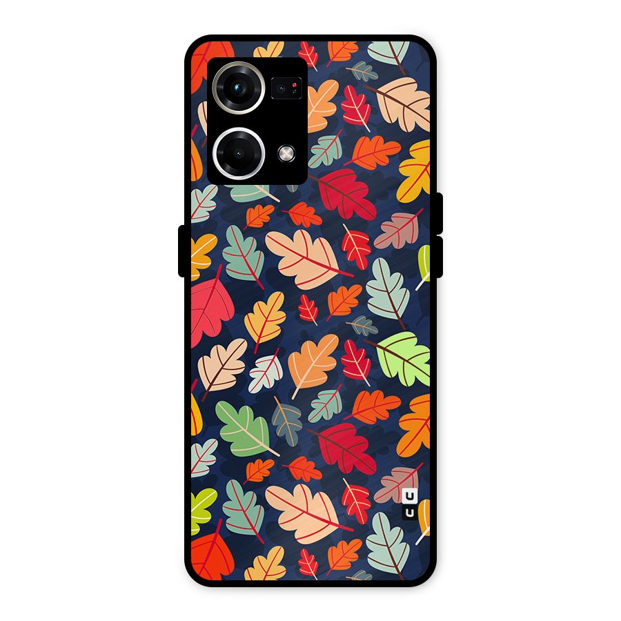 Colorful Leaves Beautiful Pattern Metal Back Case for Oppo F21 Pro 4G