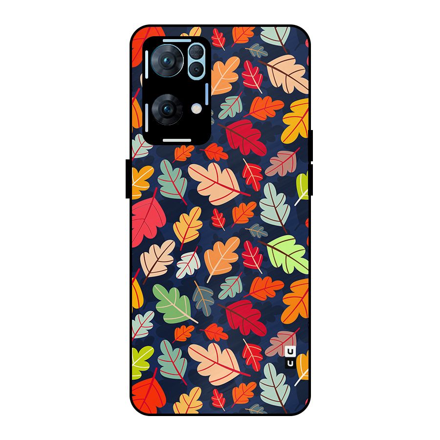 Colorful Leaves Beautiful Pattern Metal Back Case for Oppo Reno7 Pro 5G