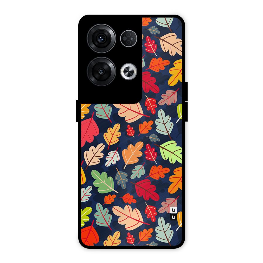 Colorful Leaves Beautiful Pattern Metal Back Case for Oppo Reno8 Pro 5G