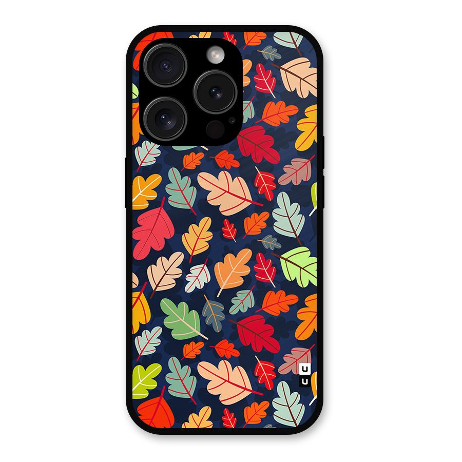 Colorful Leaves Beautiful Pattern Metal Back Case for iPhone 15 Pro