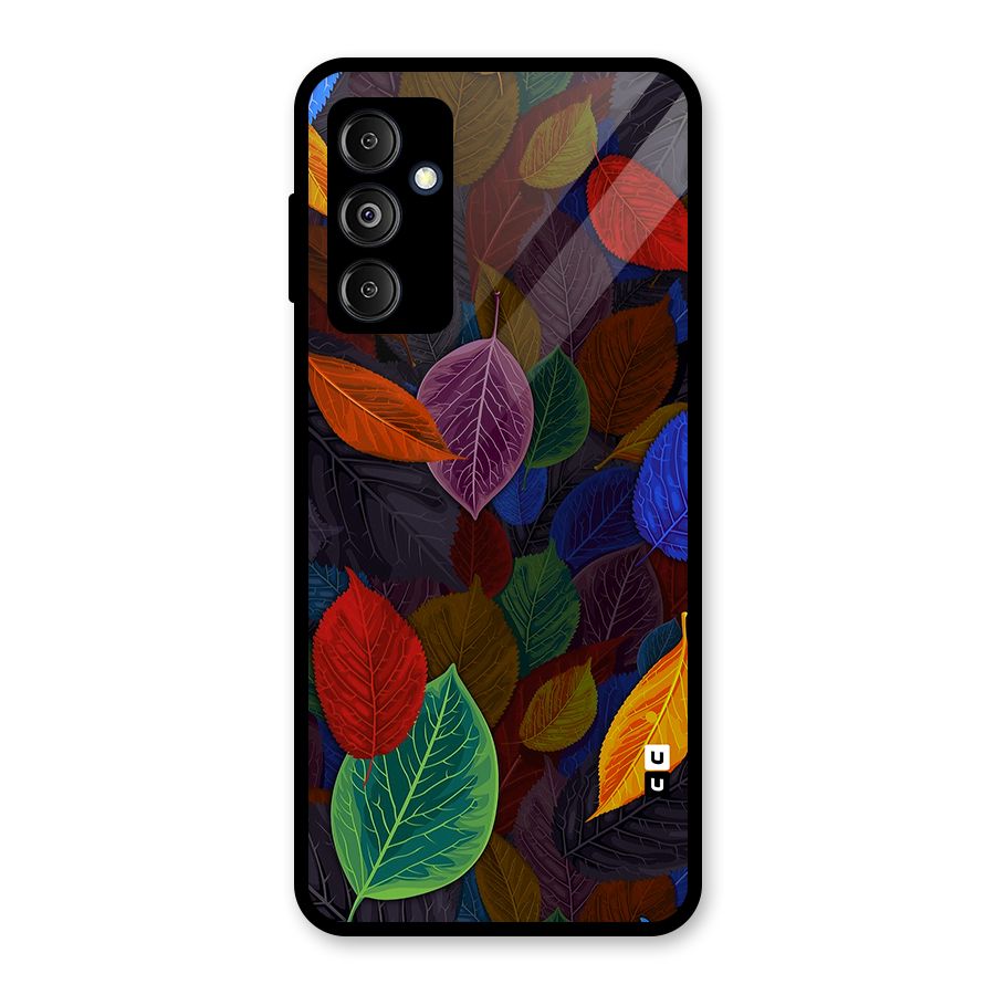 Colorful Leaves Pattern Glass Back Case for Galaxy M14 5G