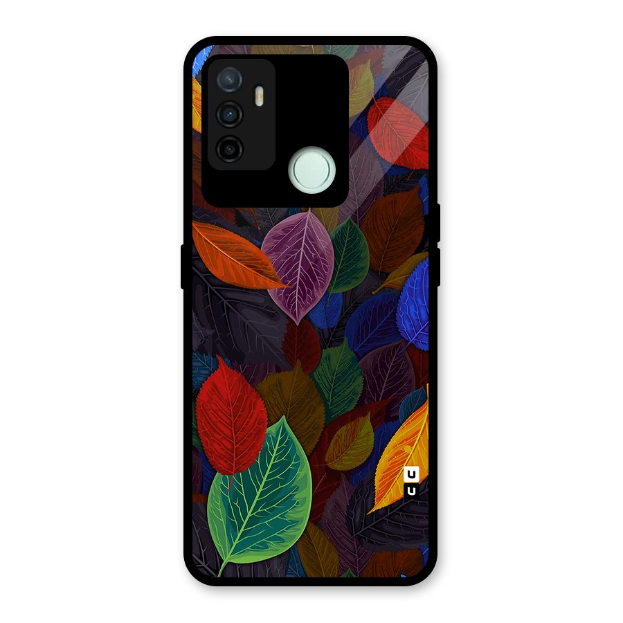 Colorful Leaves Pattern Glass Back Case for Oppo A53