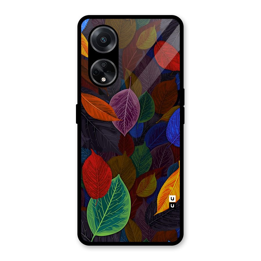 Colorful Leaves Pattern Glass Back Case for Oppo F23
