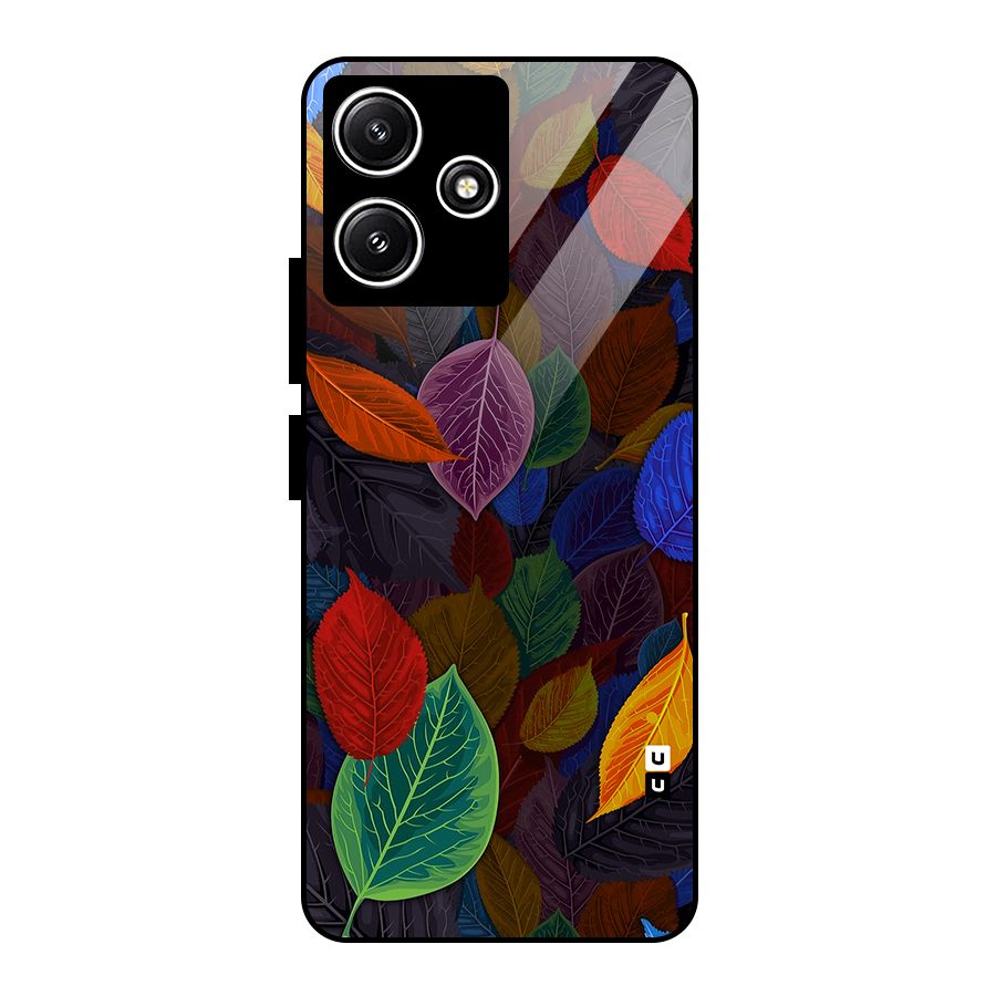 Colorful Leaves Pattern Glass Back Case for Poco M6 Pro