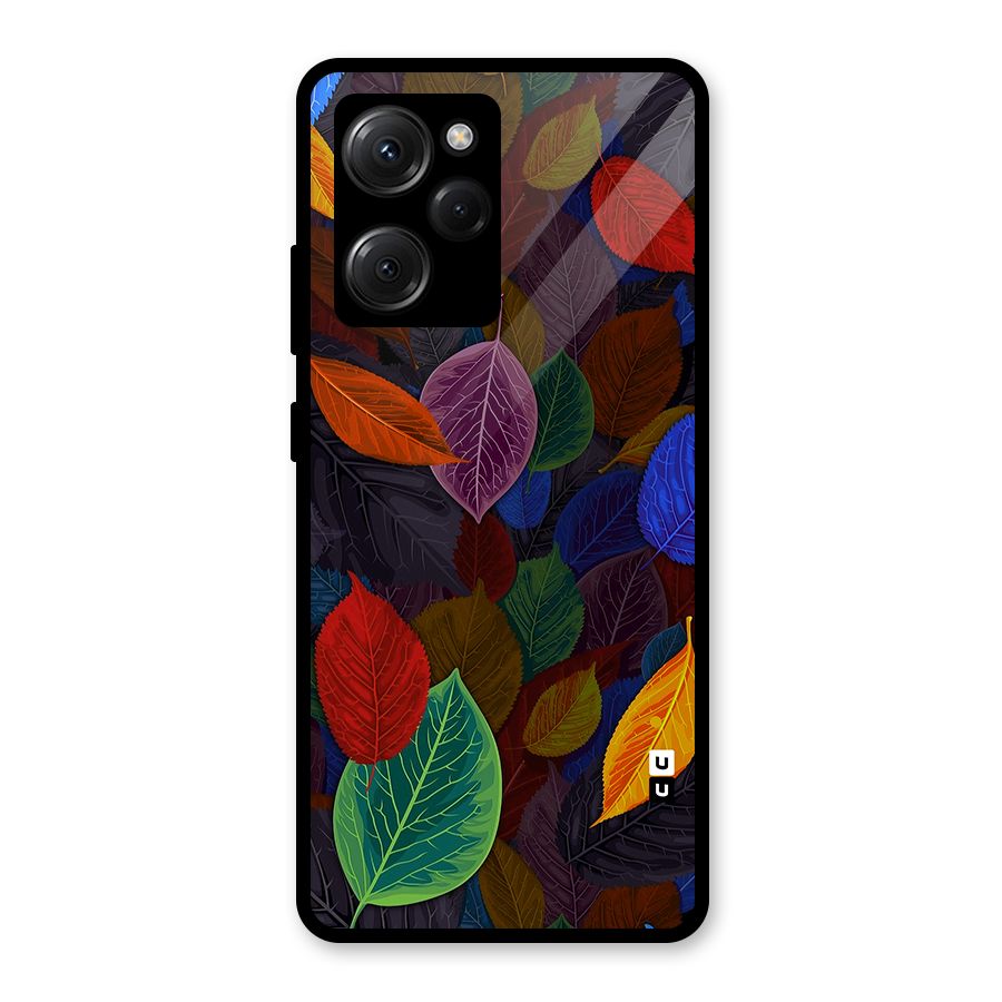 Colorful Leaves Pattern Glass Back Case for Poco X5 Pro