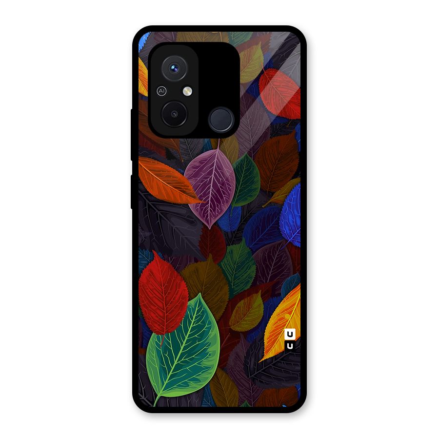 Colorful Leaves Pattern Glass Back Case for Redmi 12C