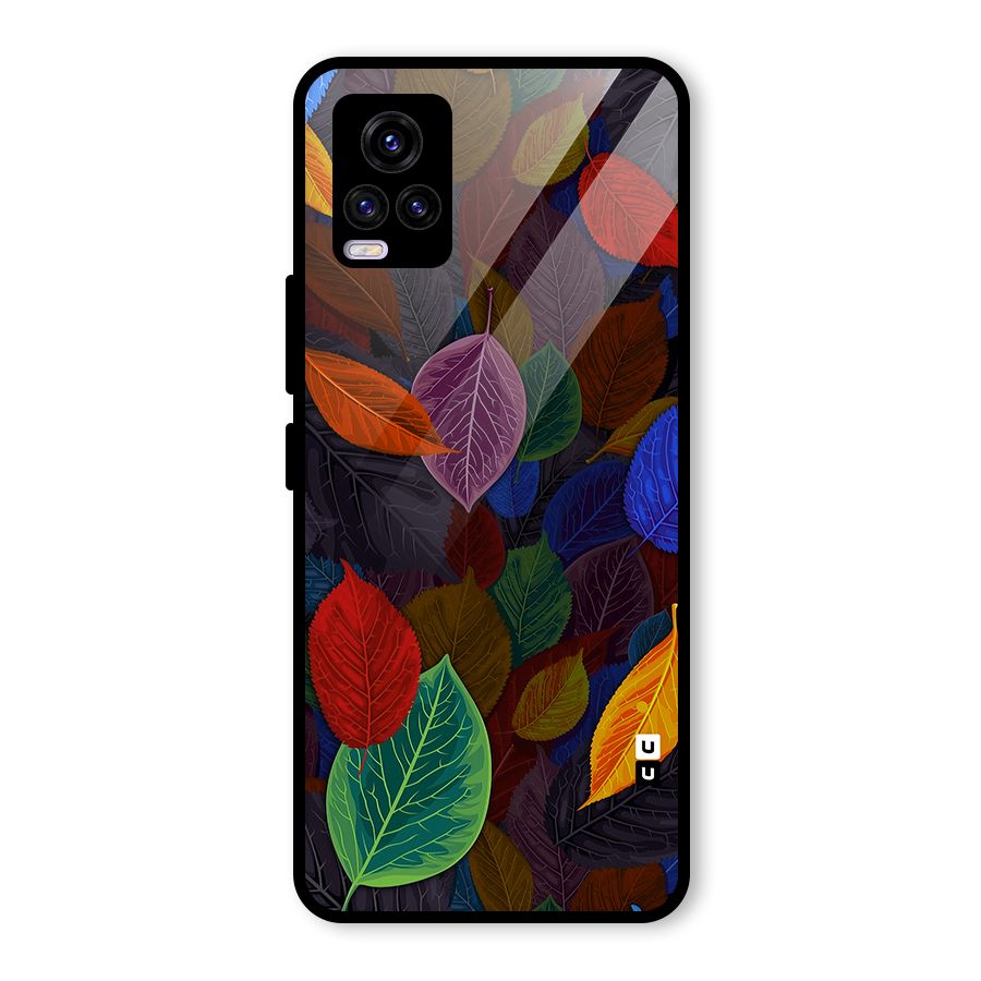 Colorful Leaves Pattern Glass Back Case for Vivo V20 2021