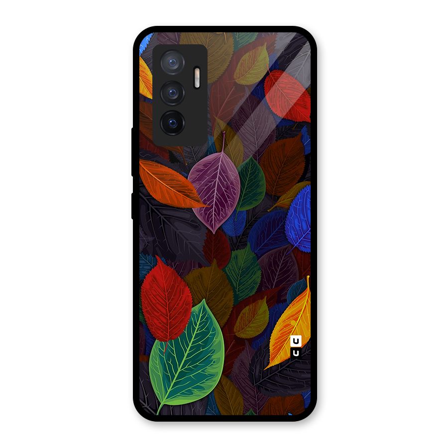 Colorful Leaves Pattern Glass Back Case for Vivo V23e