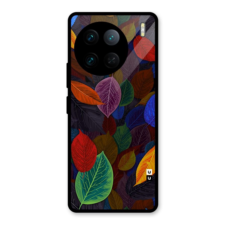 Colorful Leaves Pattern Glass Back Case for Vivo X90 Pro