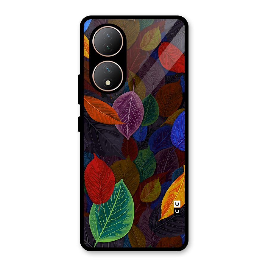 Colorful Leaves Pattern Glass Back Case for Vivo Y100A