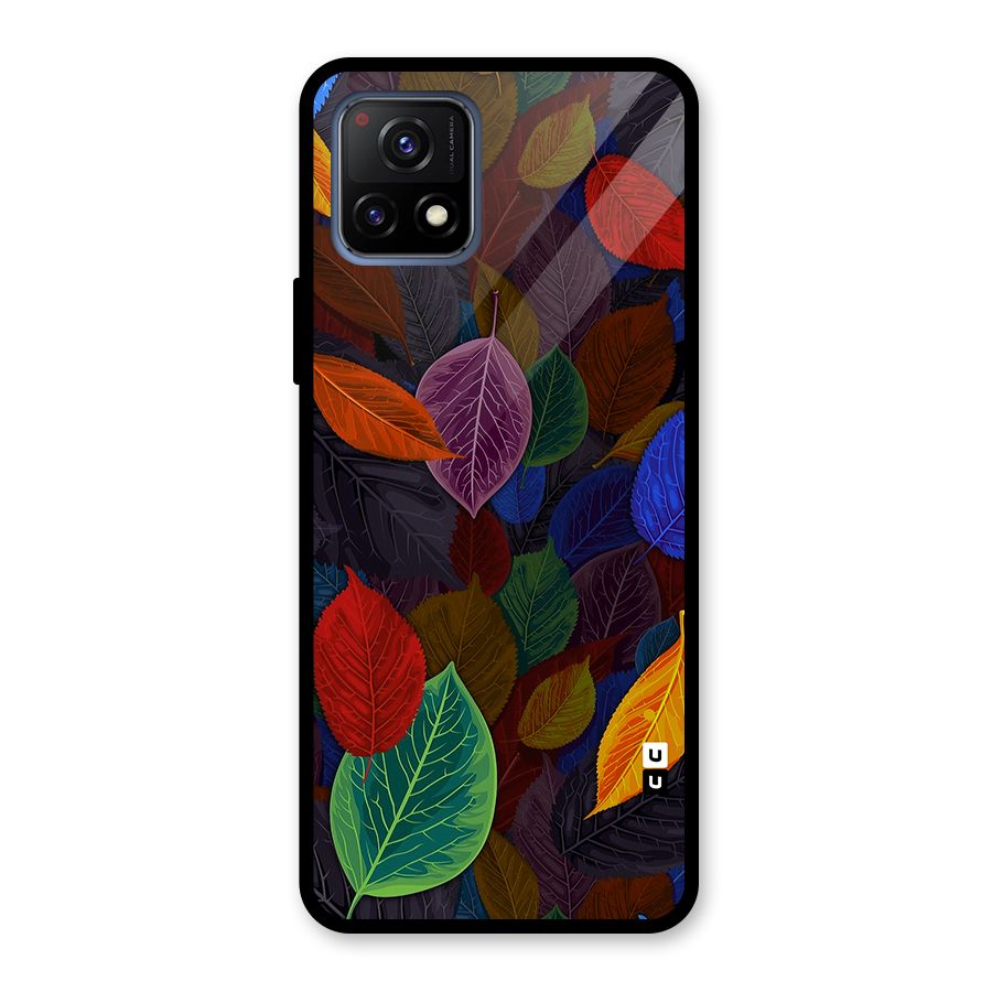 Colorful Leaves Pattern Glass Back Case for Vivo Y72 5G