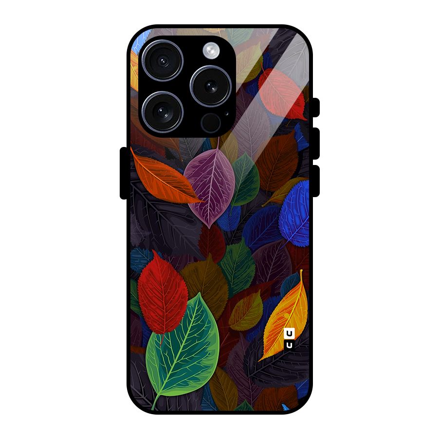 Colorful Leaves Pattern Glass Back Case for iPhone 15 Pro