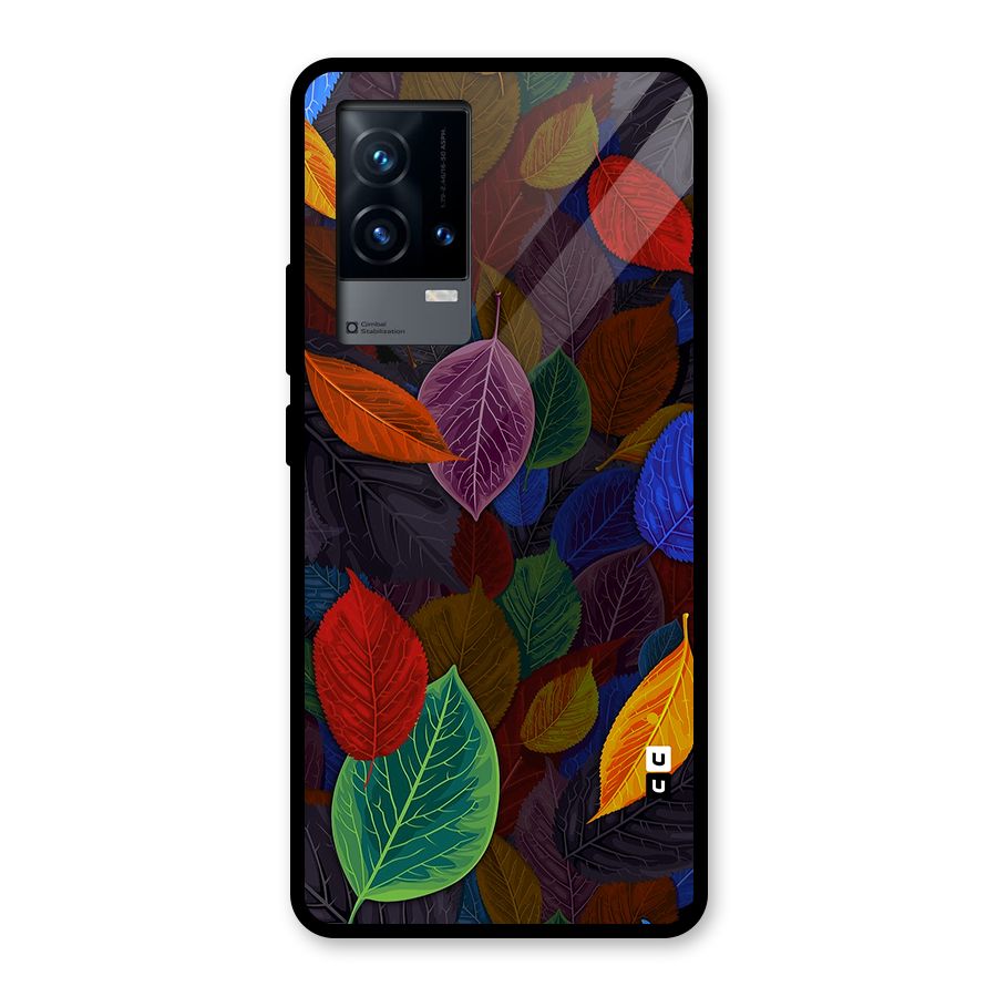 Colorful Leaves Pattern Glass Back Case for iQOO 9 5G