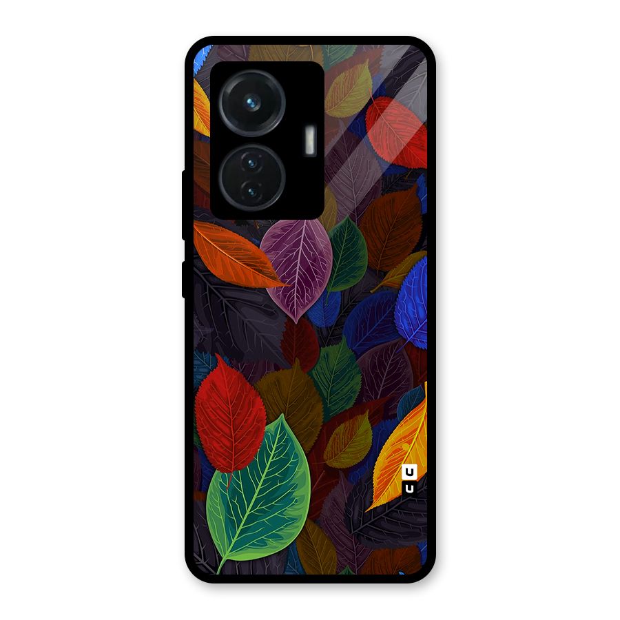 Colorful Leaves Pattern Glass Back Case for iQOO Z6 44W