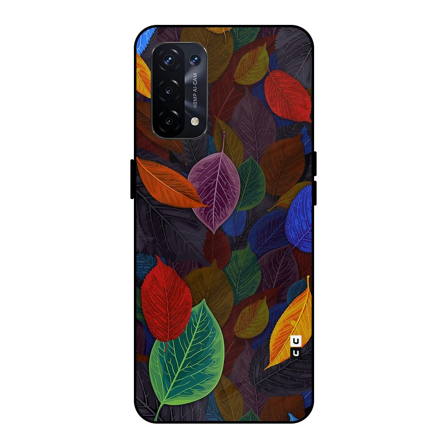 Colorful Leaves Pattern Metal Back Case for Oppo A74 5G
