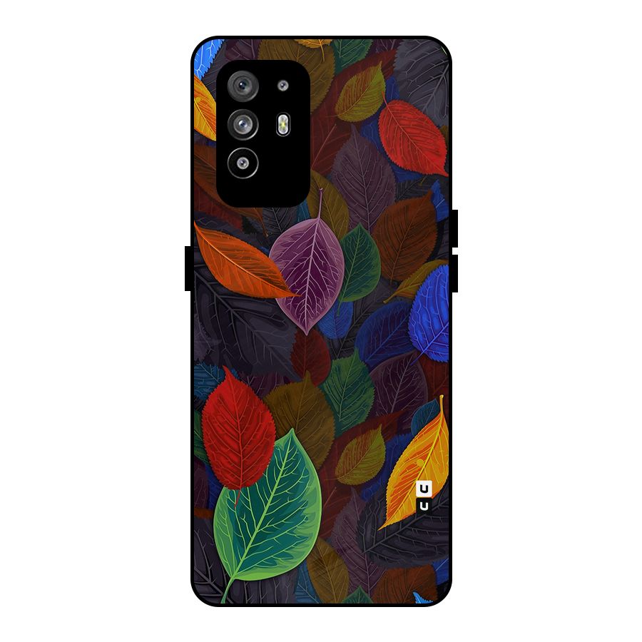 Colorful Leaves Pattern Metal Back Case for Oppo F19 Pro Plus 5G