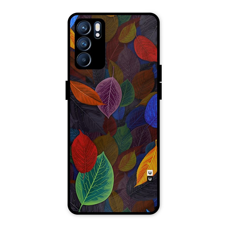 Colorful Leaves Pattern Metal Back Case for Oppo Reno6 5G