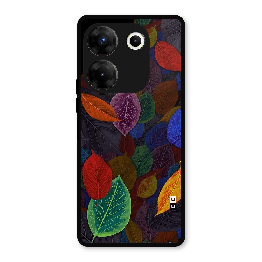 Colorful Leaves Pattern Metal Back Case for Tecno Camon 20