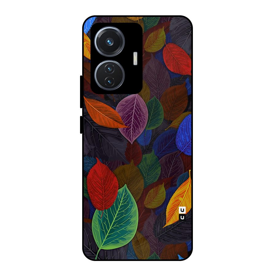 Colorful Leaves Pattern Metal Back Case for Vivo T1 44W