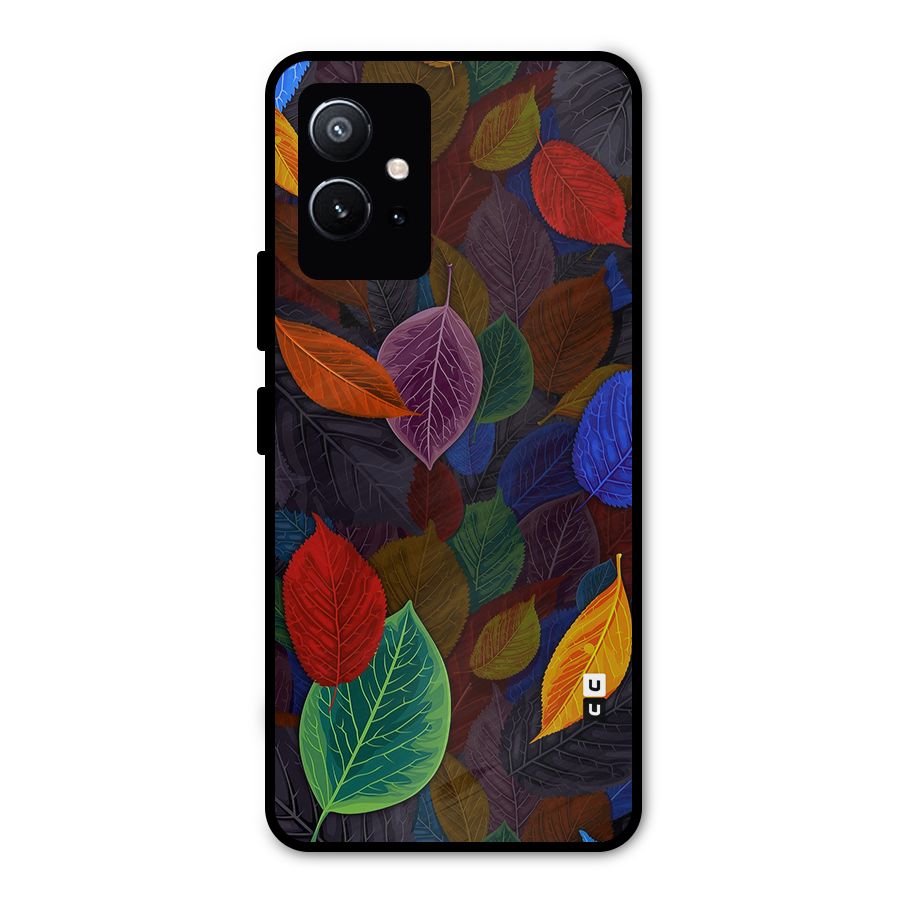 Colorful Leaves Pattern Metal Back Case for Vivo T1 5G
