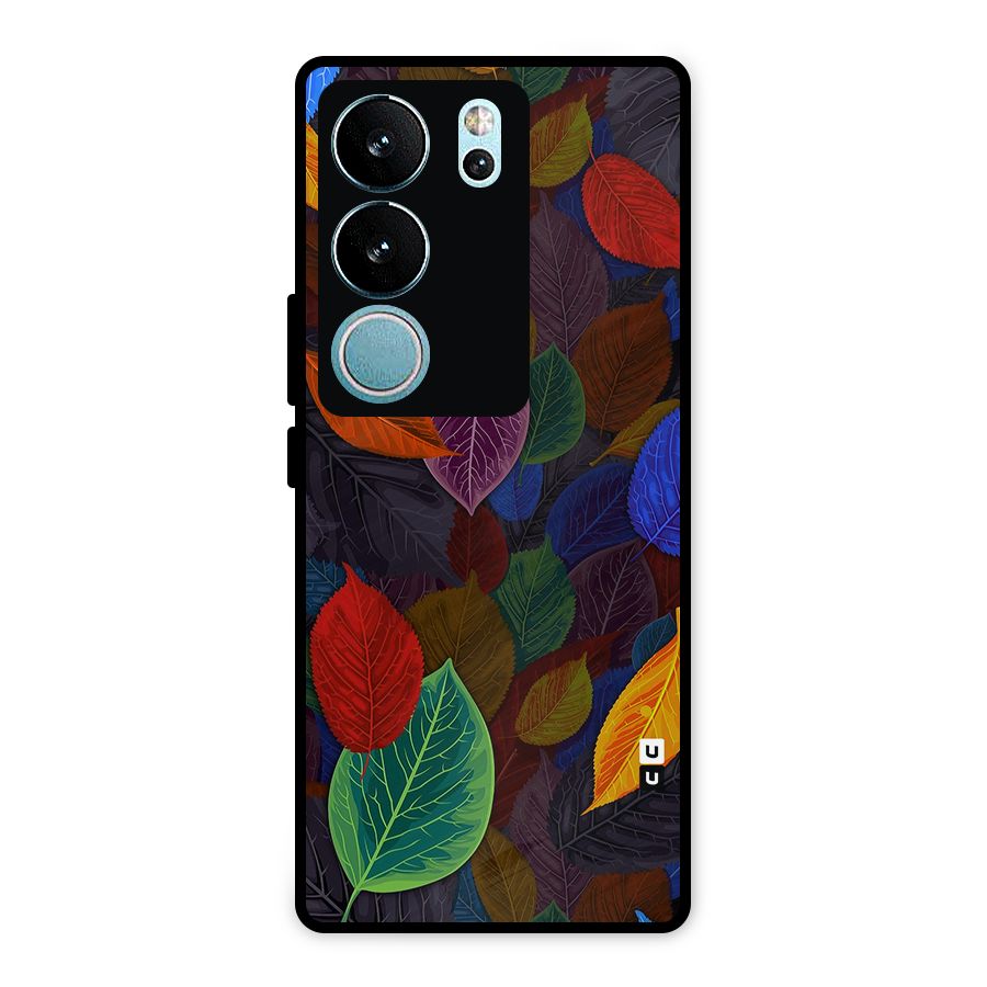 Colorful Leaves Pattern Metal Back Case for Vivo V29 Pro