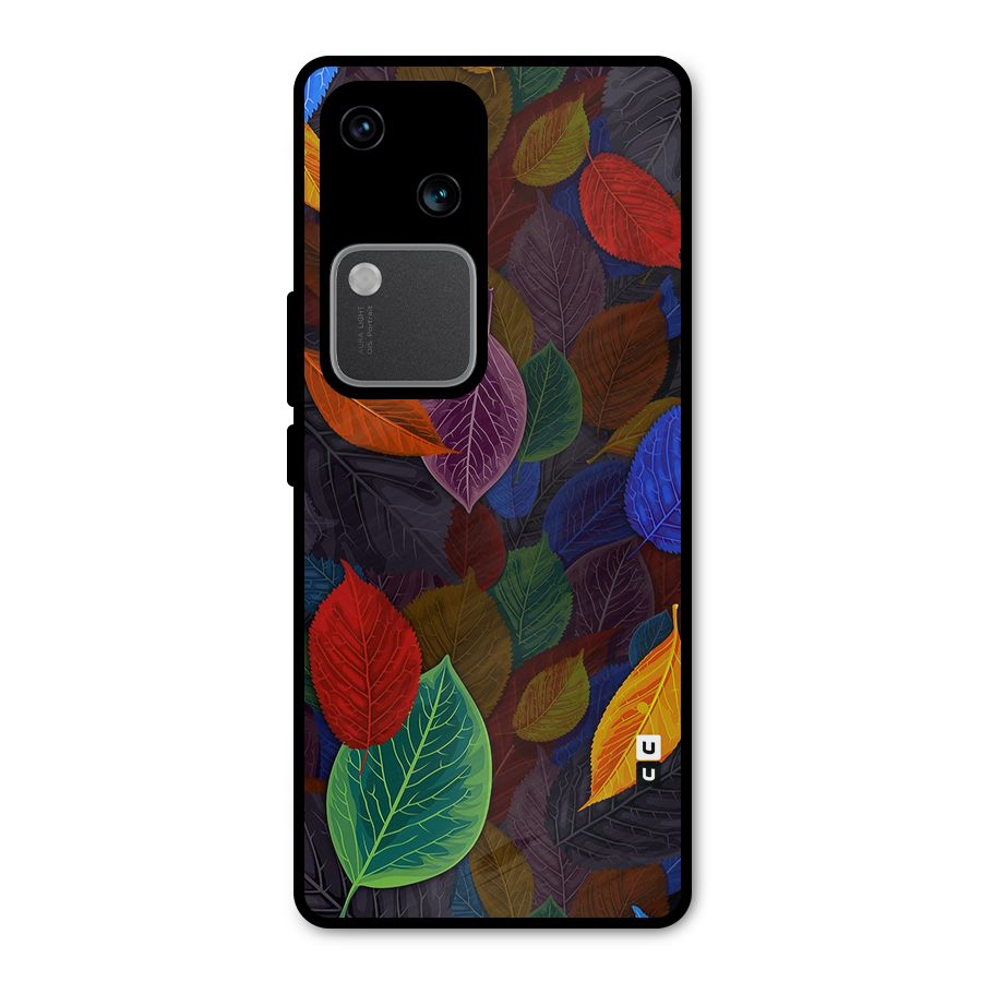 Colorful Leaves Pattern Metal Back Case for Vivo V30 Pro