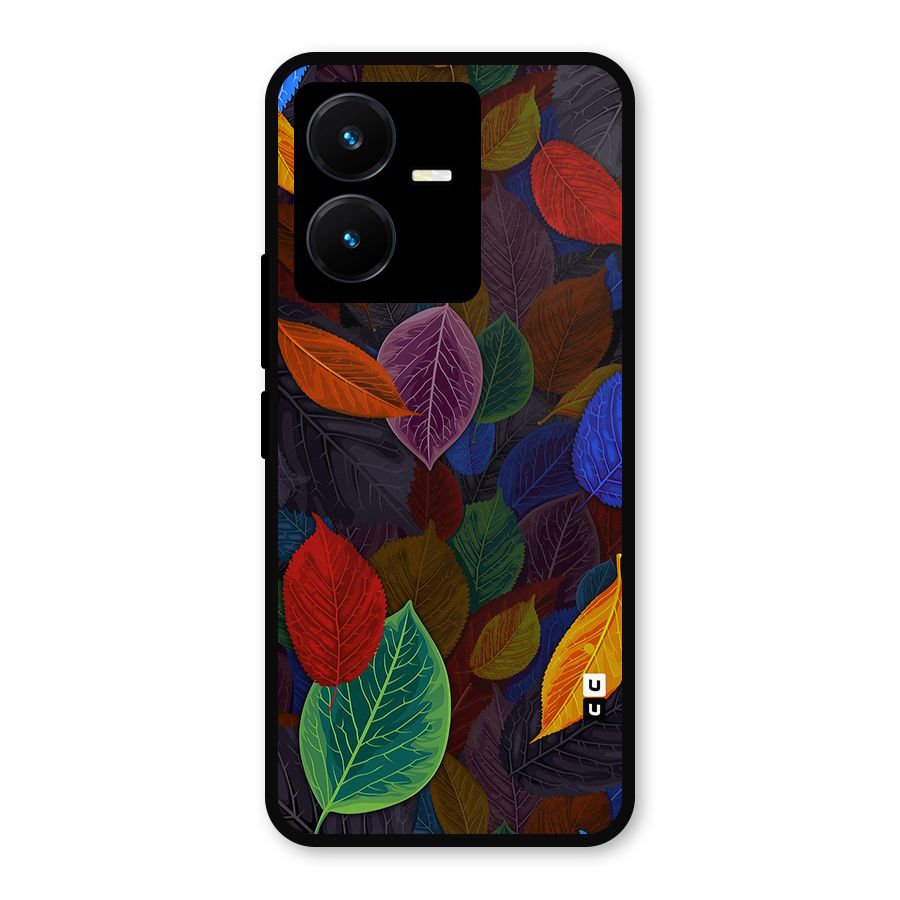 Colorful Leaves Pattern Metal Back Case for Vivo Y22s