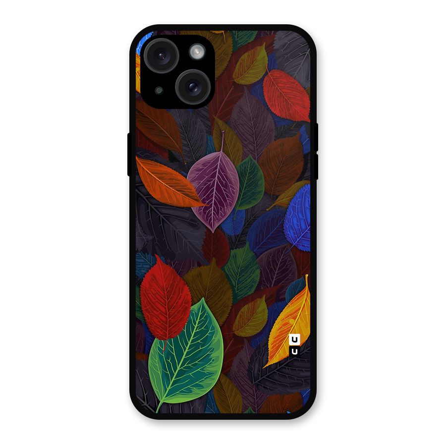 Colorful Leaves Pattern Metal Back Case for iPhone 15 Plus