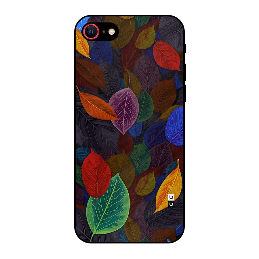 Colorful Leaves Pattern Metal Back Case for iPhone SE 2020
