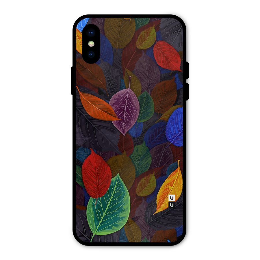 Colorful Leaves Pattern Metal Back Case for iPhone X