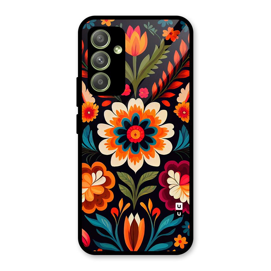 Colorful Mexican Floral Pattern Glass Back Case for Galaxy A54