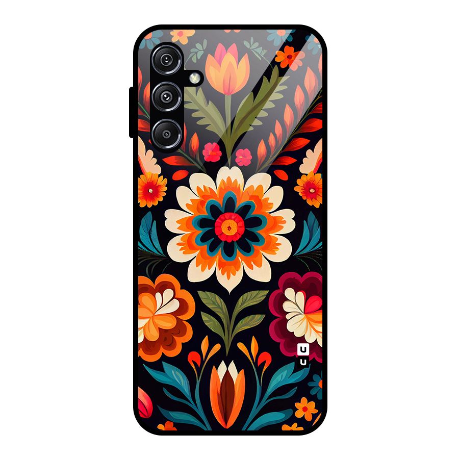 Colorful Mexican Floral Pattern Glass Back Case for Galaxy M34 5G