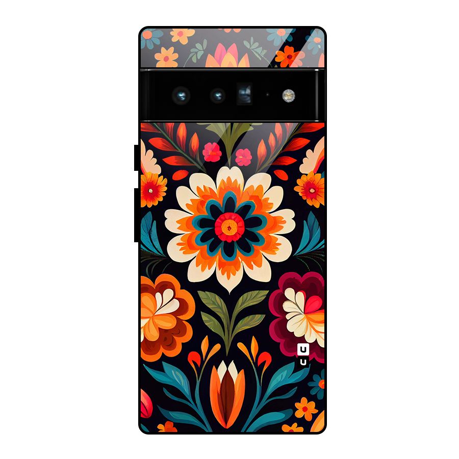 Colorful Mexican Floral Pattern Glass Back Case for Google Pixel 6 Pro