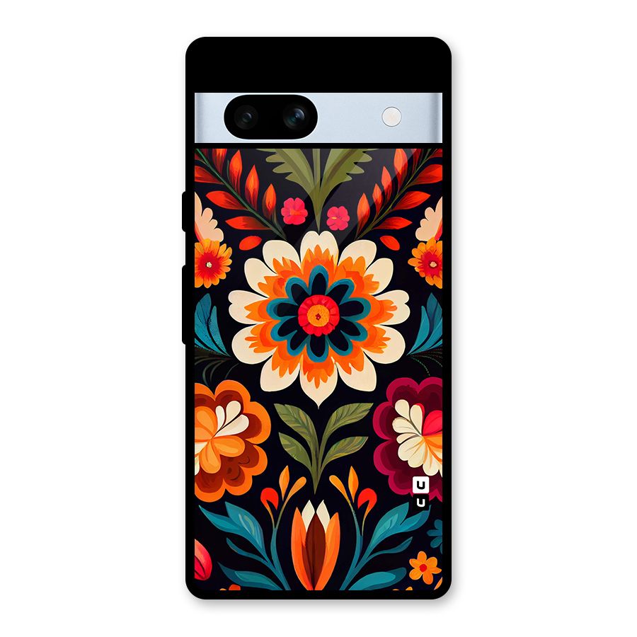 Colorful Mexican Floral Pattern Glass Back Case for Google Pixel 7a