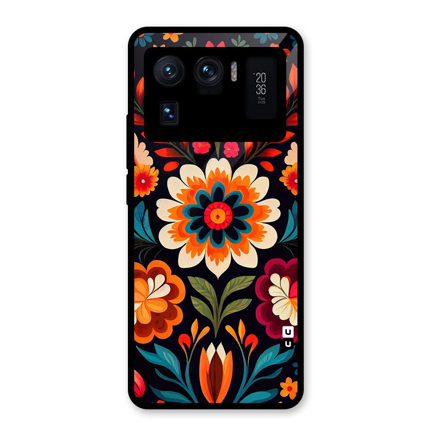Colorful Mexican Floral Pattern Glass Back Case for Mi 11 Ultra