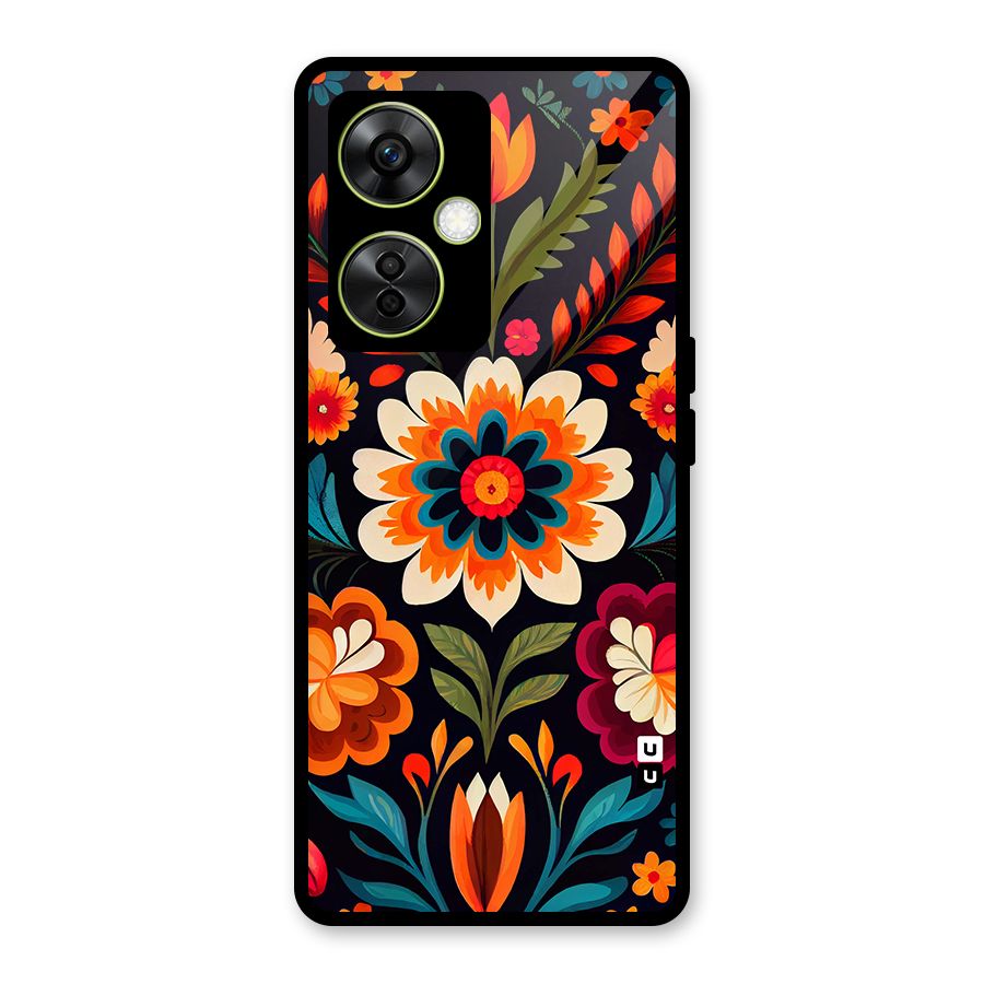 Colorful Mexican Floral Pattern Glass Back Case for OnePlus Nord CE 3 Lite