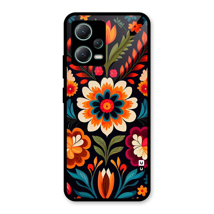 Colorful Mexican Floral Pattern Glass Back Case for Poco X5