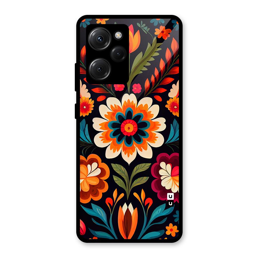 Colorful Mexican Floral Pattern Glass Back Case for Poco X5 Pro