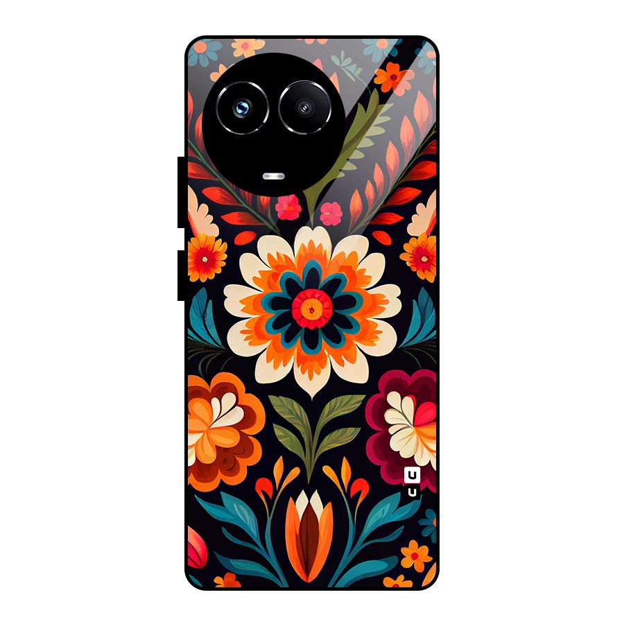 Colorful Mexican Floral Pattern Glass Back Case for Realme 11X