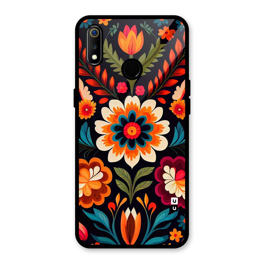 Colorful Mexican Floral Pattern Glass Back Case for Realme 3i