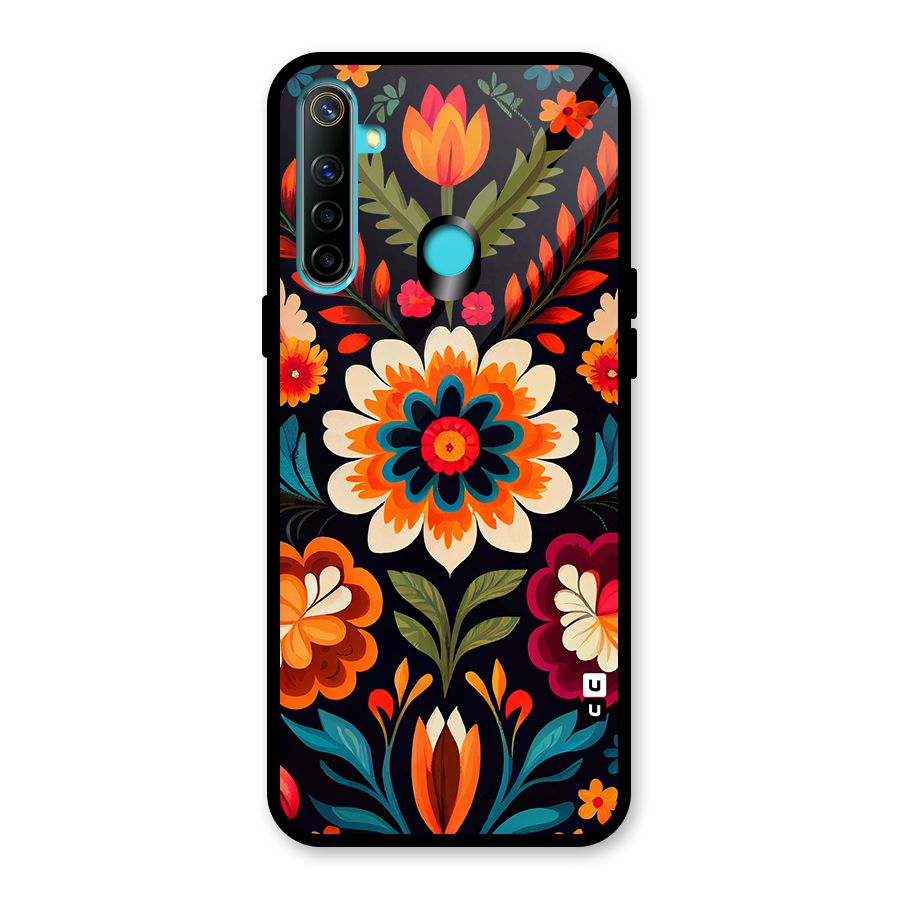 Colorful Mexican Floral Pattern Glass Back Case for Realme 5