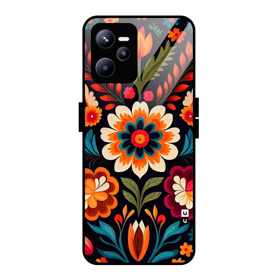 Colorful Mexican Floral Pattern Glass Back Case for Realme C35