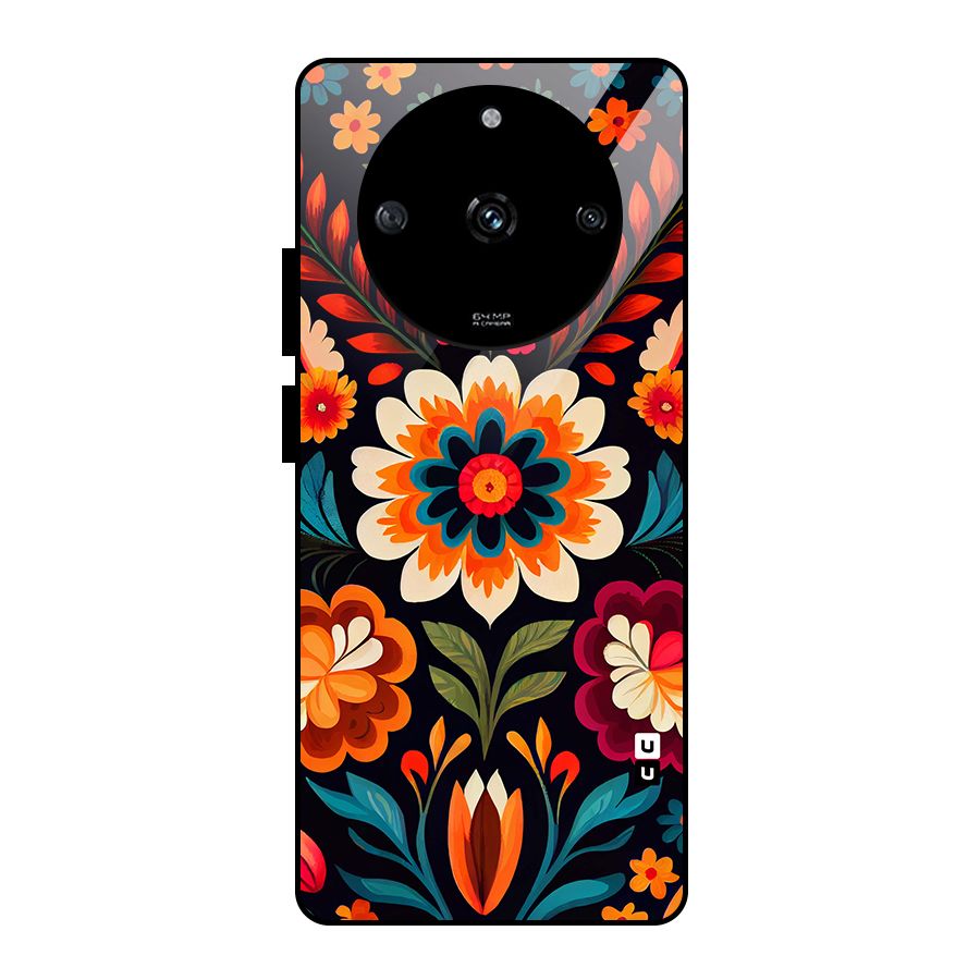 Colorful Mexican Floral Pattern Glass Back Case for Realme Narzo 60 5G