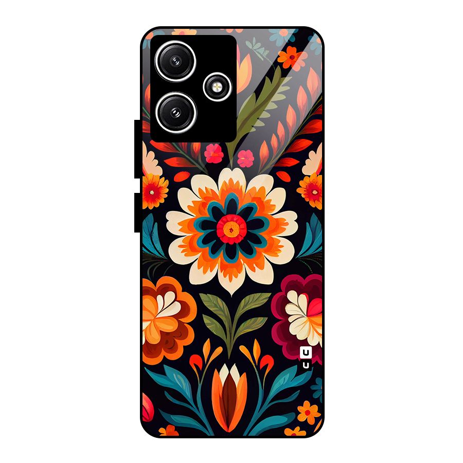 Colorful Mexican Floral Pattern Glass Back Case for Redmi 12 5G