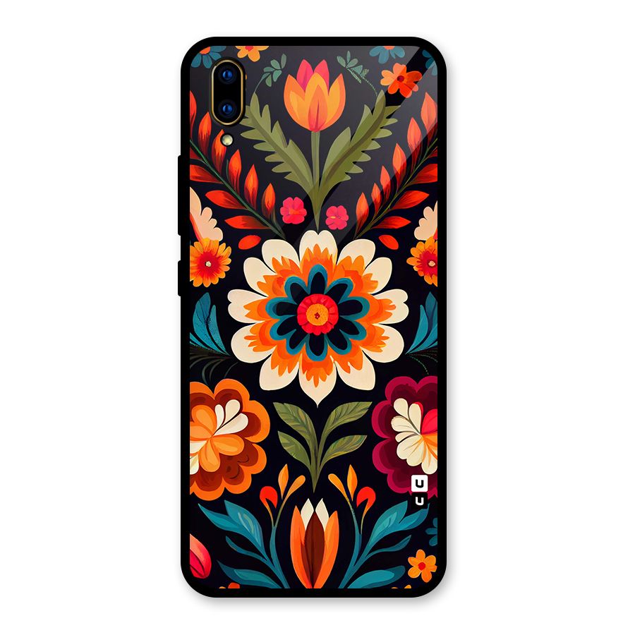 Colorful Mexican Floral Pattern Glass Back Case for Vivo V11 Pro
