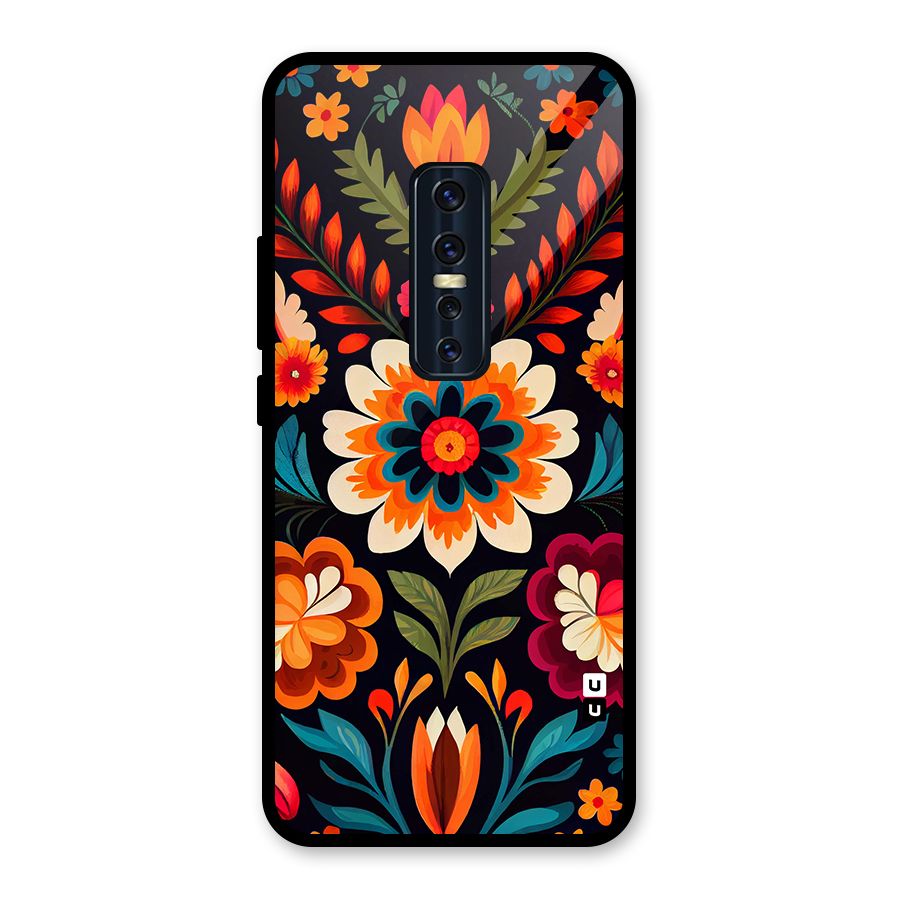 Colorful Mexican Floral Pattern Glass Back Case for Vivo V17 Pro