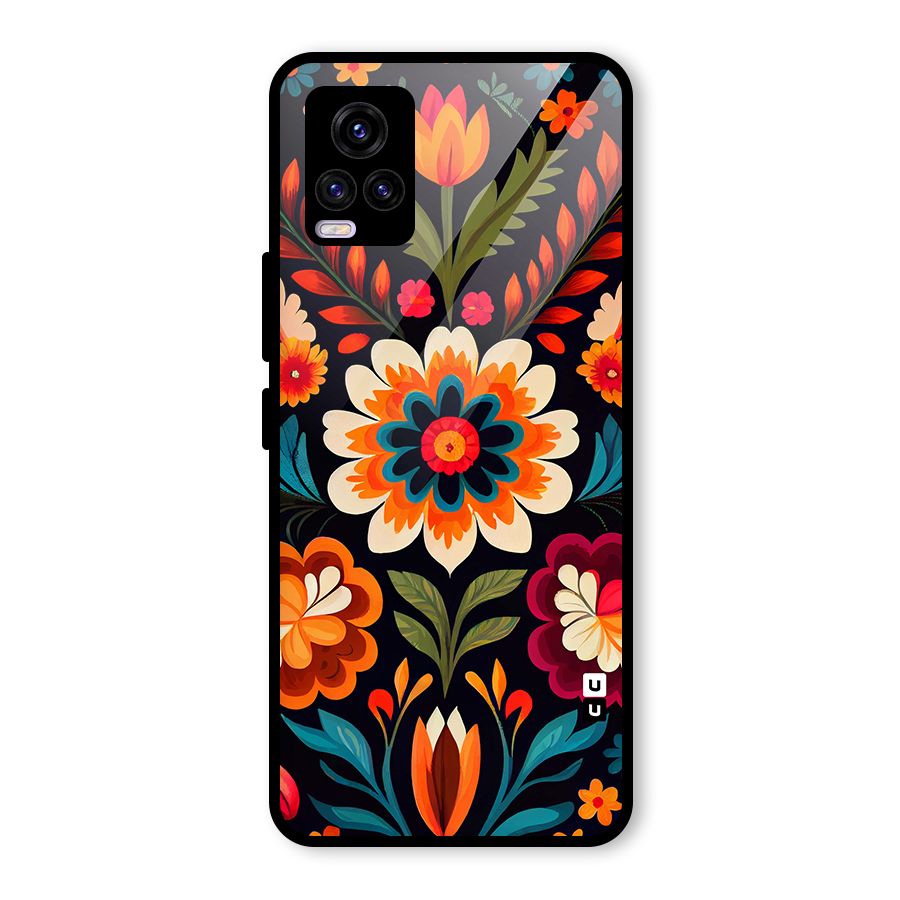Colorful Mexican Floral Pattern Glass Back Case for Vivo V20 2021