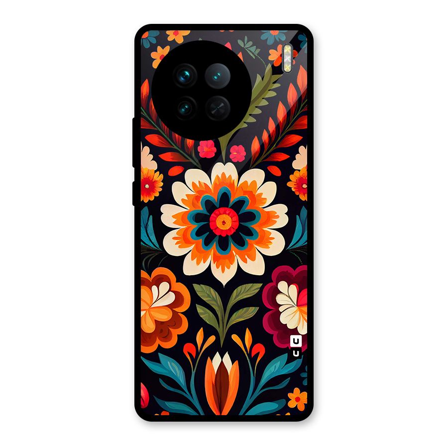 Colorful Mexican Floral Pattern Glass Back Case for Vivo X90